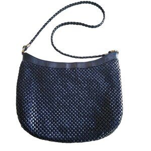 Metal Mesh Shoulder Bag Navy Blue Womens 12x9" Braided Strap Whimsy Coastal